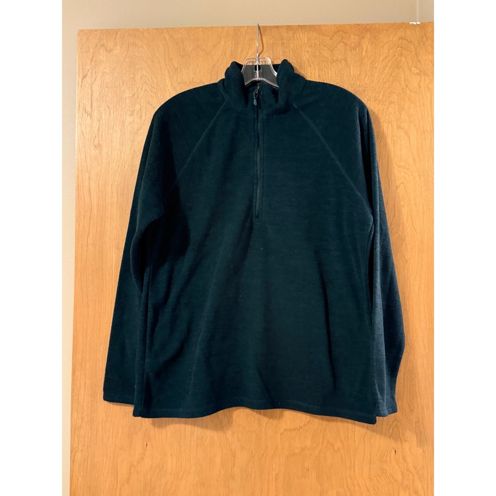 Eddie Bauer Quarter Zip Fleece Pullover Womens L Dark Teal Raglan Stand Collar
